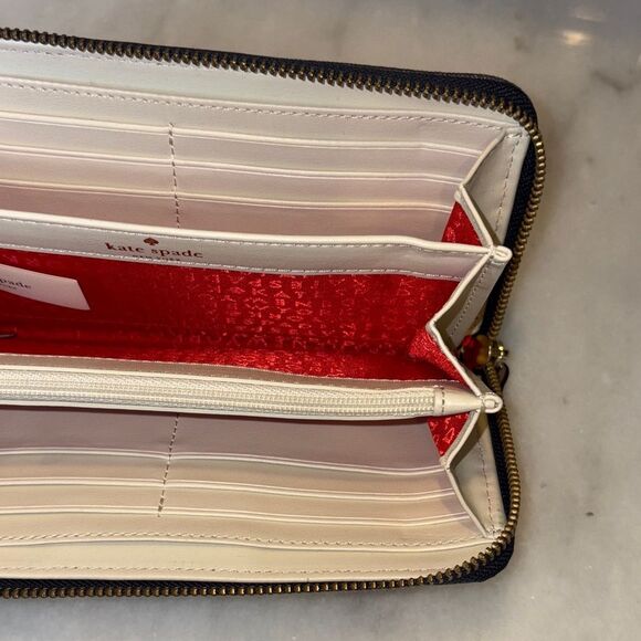 Kate Spade Wallet Leather Multicolor Striped Canvas Full Zip Continental Wallet - Picture 12 of 16